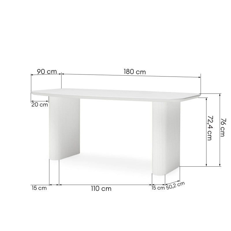 Masă de dining Mesilla, 180 cm, albă, cu lamele