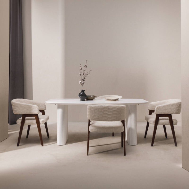 Masă de dining Mesilla, 180 cm, albă, cu lamele