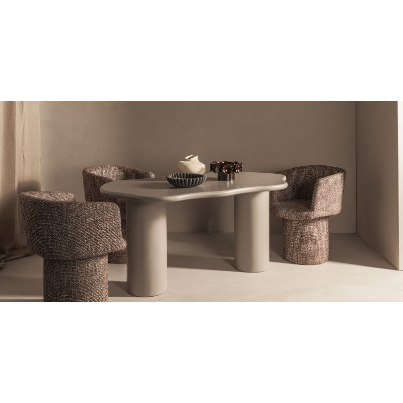 Masă de dining Muse, 160 cm, bej închis, forme rotunjite
