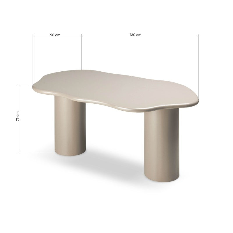Masă de dining Muse, 160 cm, bej închis, forme rotunjite