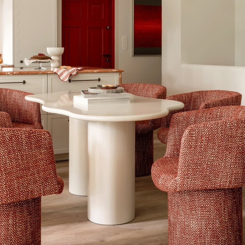 Masă de dining Pinar, 180 cm, gri-bej, forme rotunjite