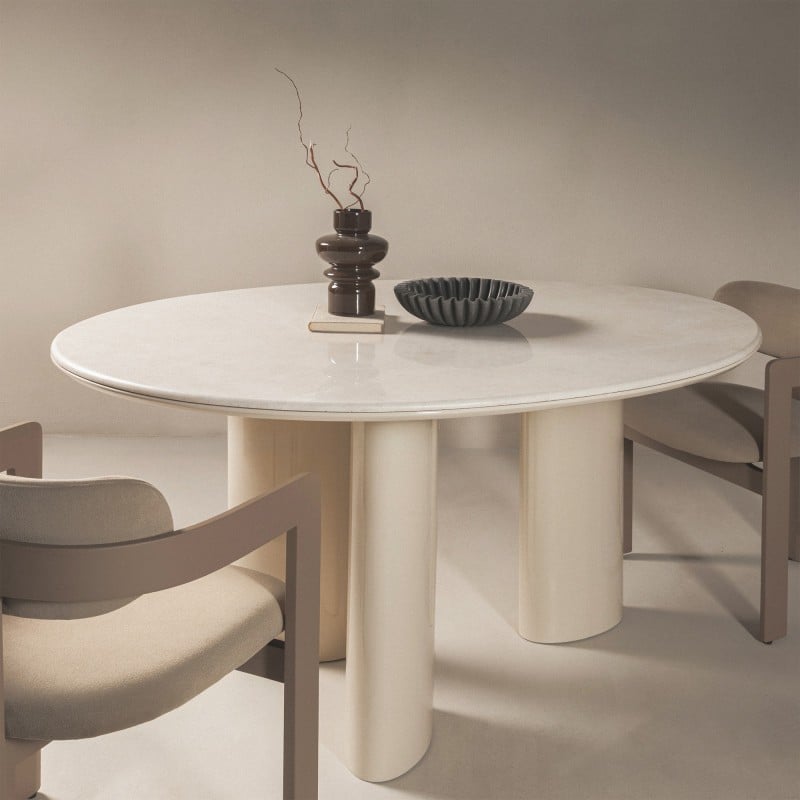 Masă de dining Rio, 160 cm, bej deschis/marmură