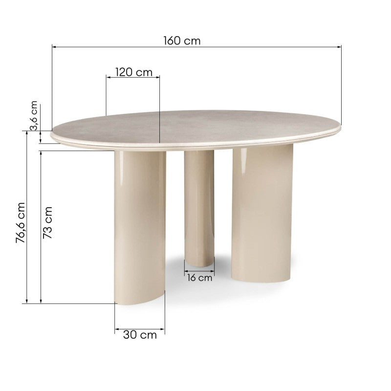 Masă de dining Rio, 160 cm, bej deschis/marmură