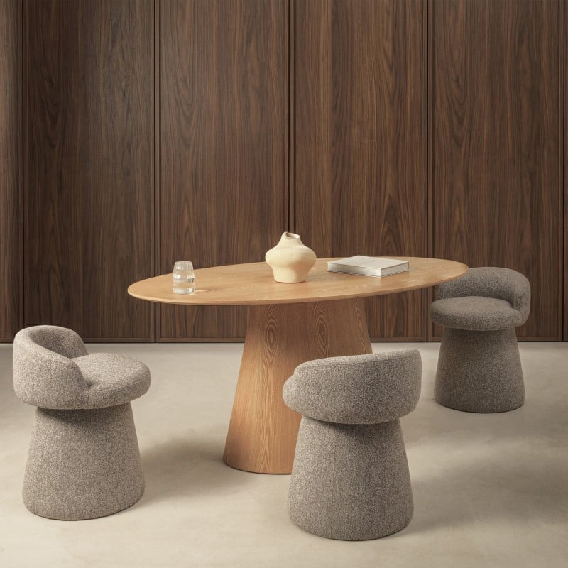 Masă de dining Solan, 160 cm, ovală, furnir de frasin