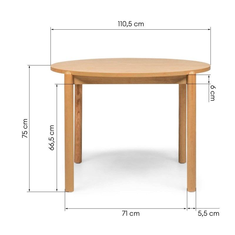 Masă de dining Yoko, 110,5 cm, rotundă, natur, lemn de hevea, furnir de frasin