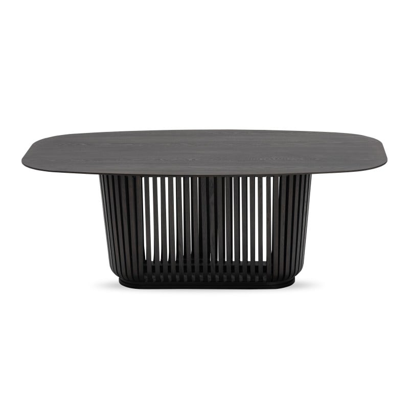 Masă de dining Araia, cu lamele, 200 cm, frasin negru
