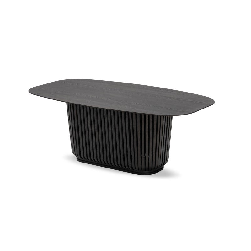 Masă de dining Araia, cu lamele, 200 cm, frasin negru
