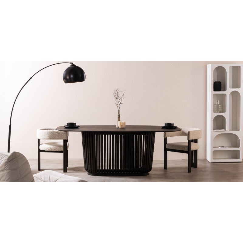 Masă de dining Araia, cu lamele, 200 cm, frasin negru