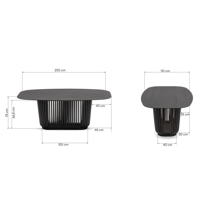 Masă de dining Araia, cu lamele, 200 cm, frasin negru