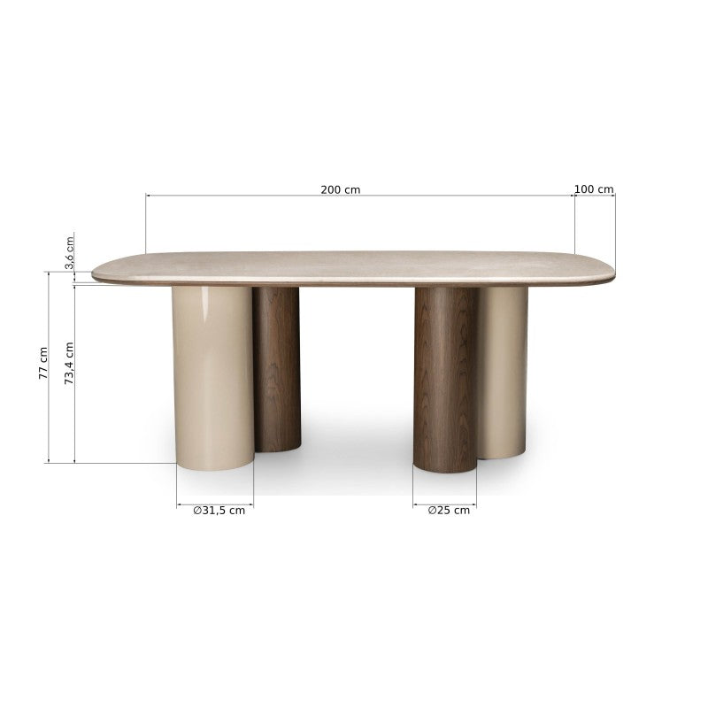 Masă de dining Zorin, 200 cm, bej deschis/marmură