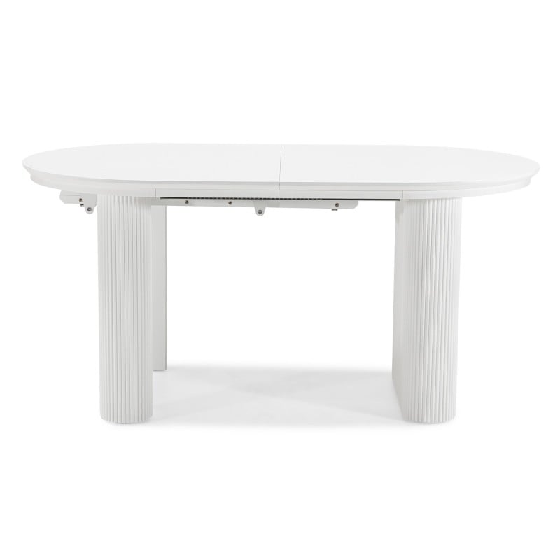 Masă extensibilă Audrey, 160-240 cm, ovală, albă, canelată, forme rotunjite