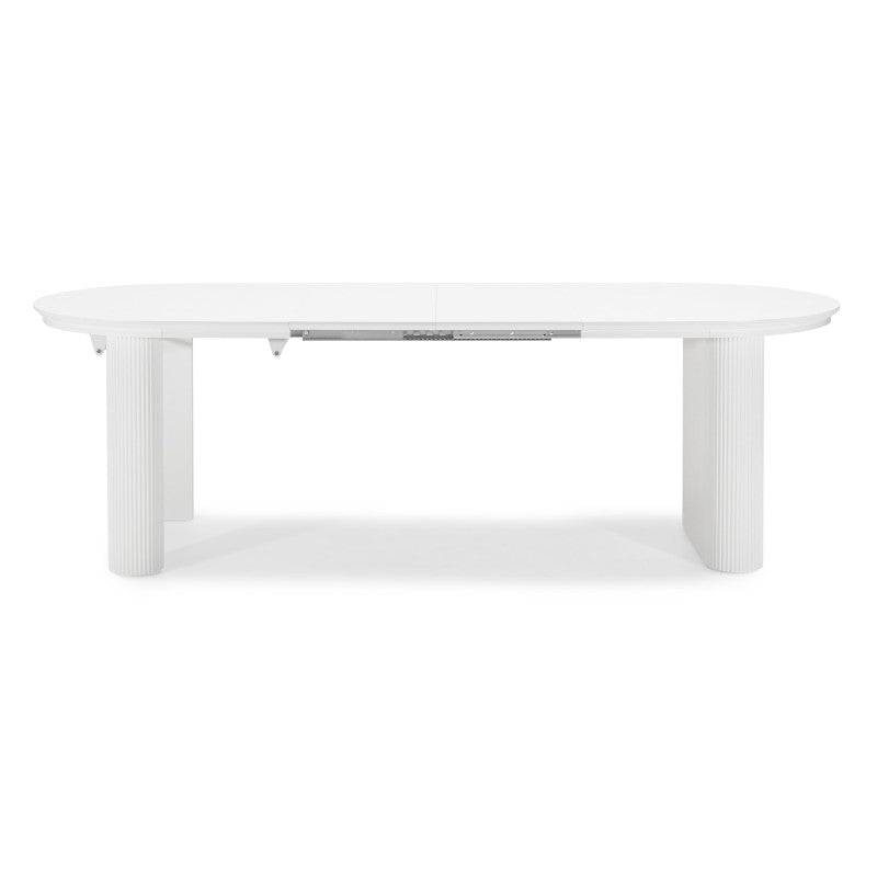 Masă extensibilă Audrey, 160-240 cm, ovală, albă, canelată, forme rotunjite