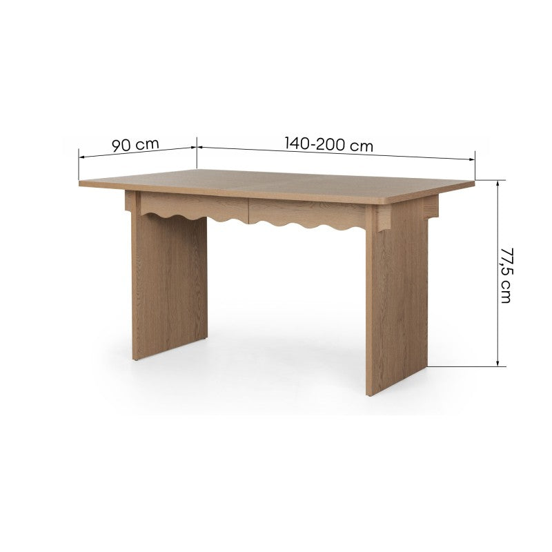Masă extensibilă Floya, 140-200 cm, stejar Cremona Torro, val decorativ