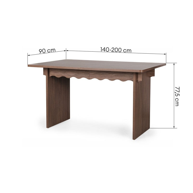 Masă extensibilă Floya, 140-200 cm, nuc Lincoln, val decorativ