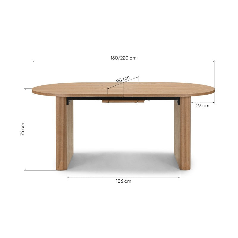 Masă extensibilă Inari, 180-220 cm, ovală, natur, furnir de frasin