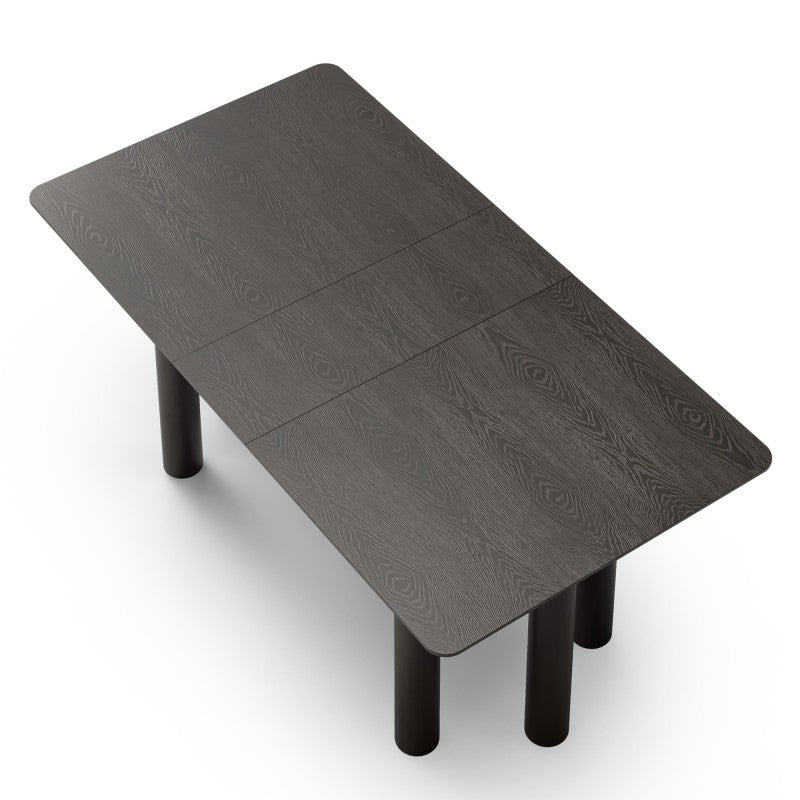 Masă extensibilă Loa, 140-200 cm, furnir de stejar, neagră, lemn de fag, rotunjită