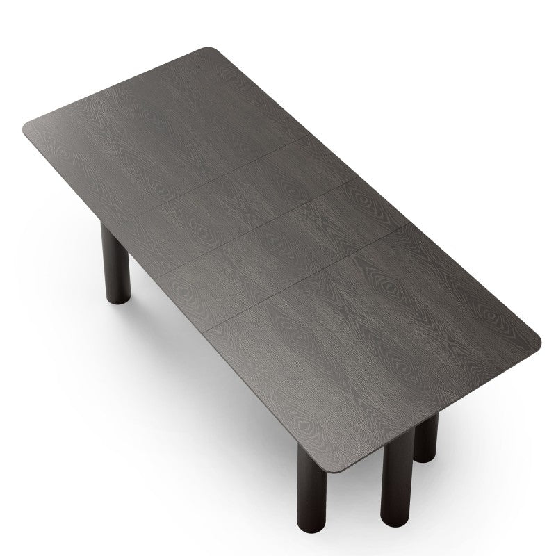 Masă extensibilă Loa, 140-200 cm, furnir de stejar, neagră, lemn de fag, rotunjită