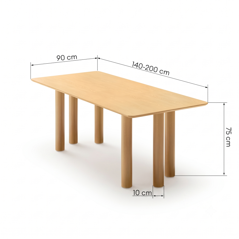 Masă extensibilă Loa, 140-200 cm, furnir de stejar natur, lemn de fag, rotunjită