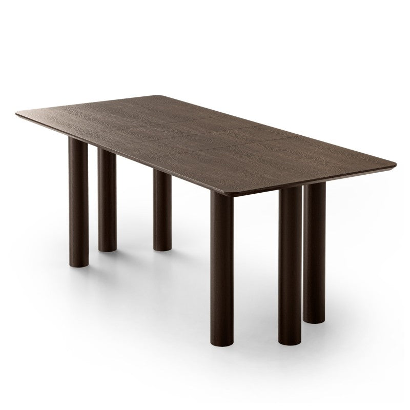 Masă extensibilă Loa, 140-200 cm, furnir de stejar, nuc, lemn de fag, rotunjită