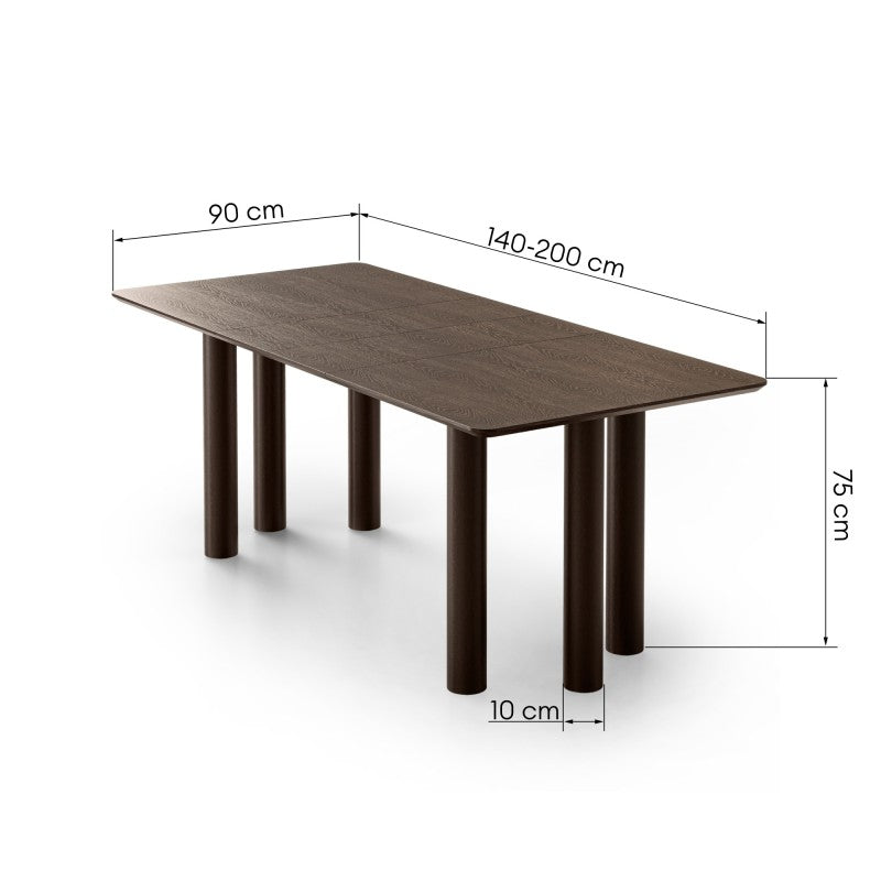 Masă extensibilă Loa, 140-200 cm, furnir de stejar, nuc, lemn de fag, rotunjită