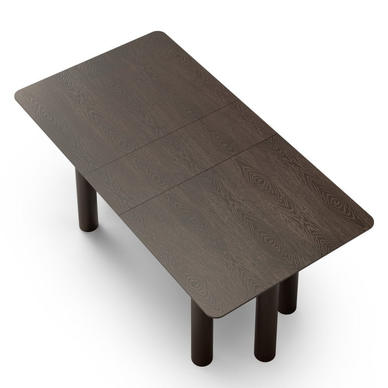Masă extensibilă Loa, 140-200 cm, furnir de stejar, nuc, lemn de fag, rotunjită