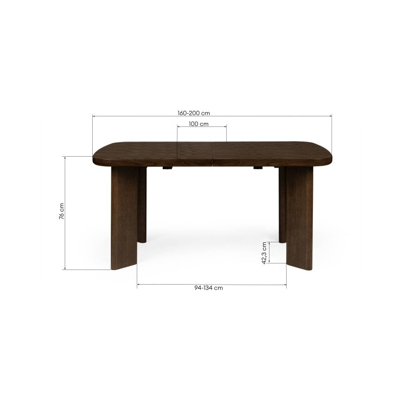 Masă extensibilă Marbella, 160-200 cm, dreptunghiulară, stejar închis