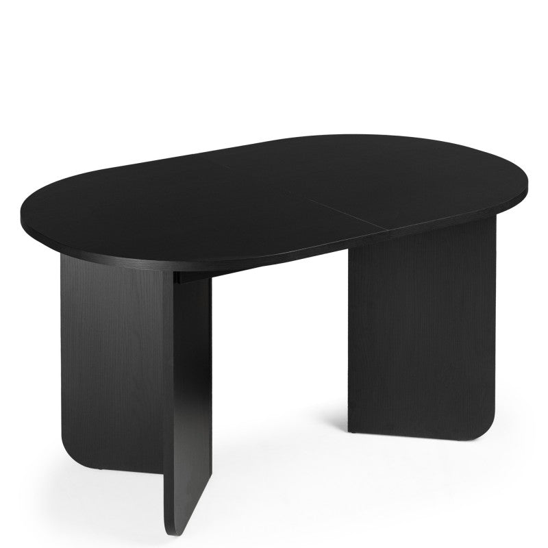 Masă extensibilă Mou, 140-200 cm, neagră cu structură de lemn, blat oval