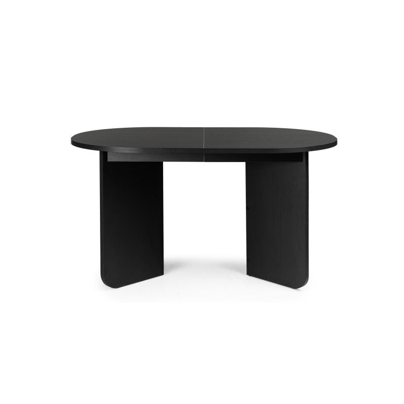 Masă extensibilă Mou, 140-200 cm, neagră cu structură de lemn, blat oval