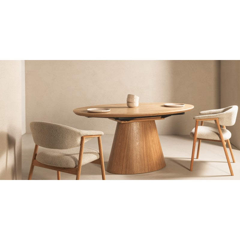 Masă extensibilă Solan, 160-200 cm, ovală, natur, furnir de frasin
