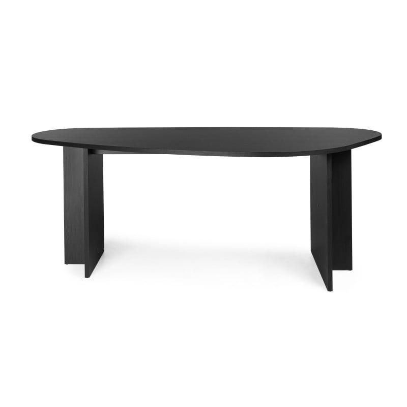 Masă Zeva, cu blat neregulat, 200 cm, neagră cu structură de lemn