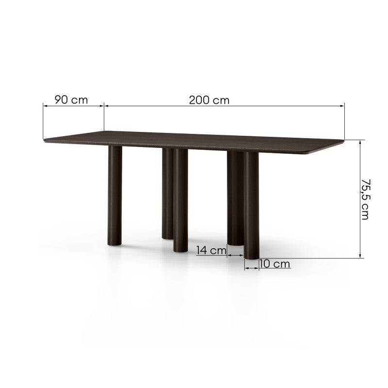 Masă Ritro, blat dreptunghiular 200 cm, lemn, furnir de stejar, nuc