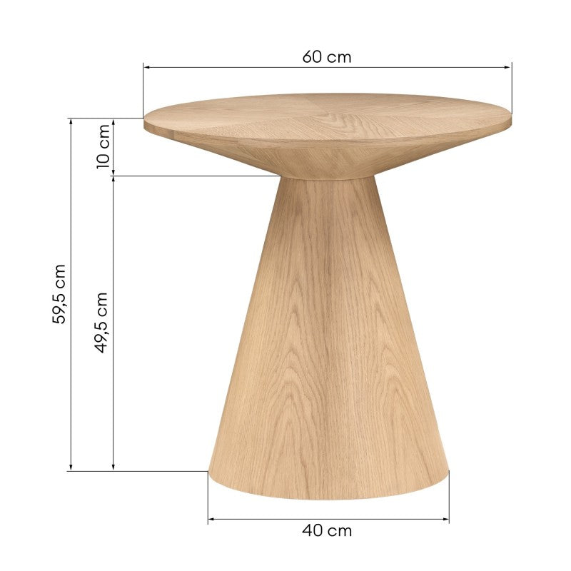 Măsuță auxiliară Abisko, 60 cm, rotundă, furnir de stejar natur