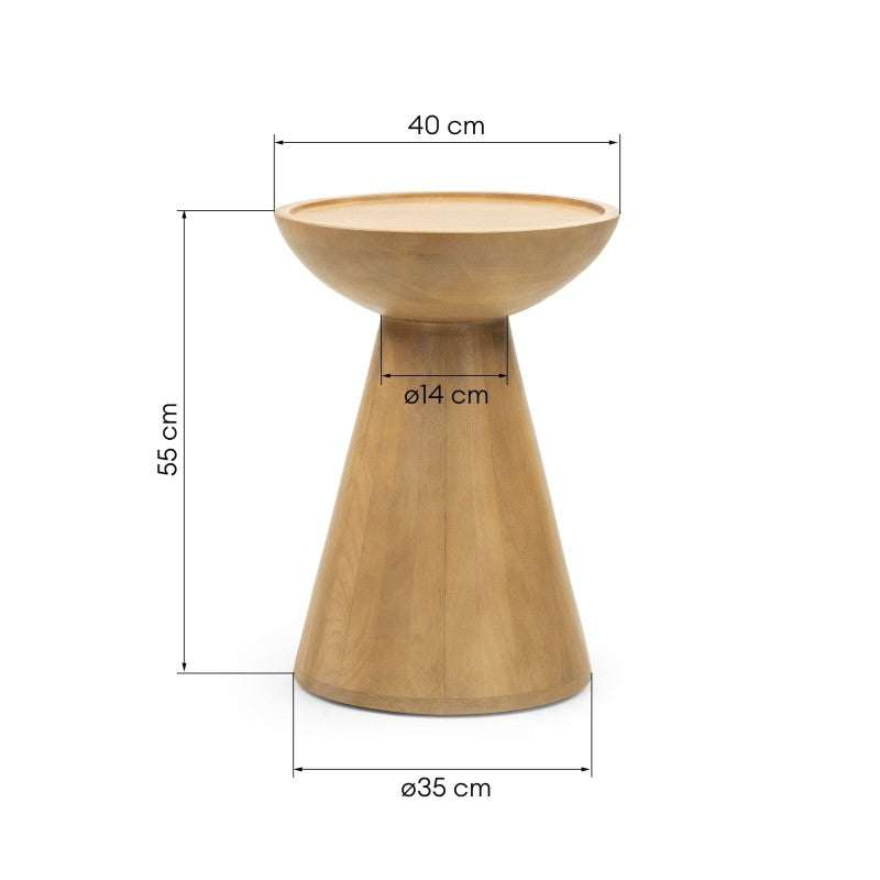 Măsuță auxiliară Arvika, 40 cm, rotundă, lemn de mango, forme rotunjite