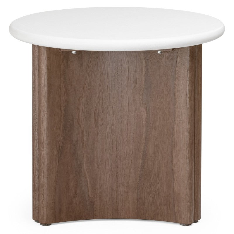 Măsuță auxiliară Marlo II, 50 cm, alb-crem/nuc, microciment