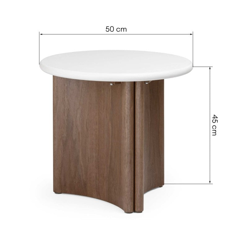 Măsuță auxiliară Marlo II, 50 cm, alb-crem/nuc, microciment