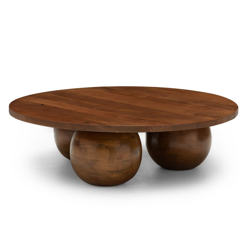 Măsuță de cafea Agostino, 100 cm, rotundă, lemn de mango, nuc închis, forme rotunjite