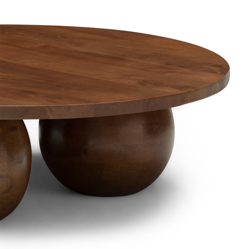 Măsuță de cafea Agostino, 100 cm, rotundă, lemn de mango, nuc închis, forme rotunjite