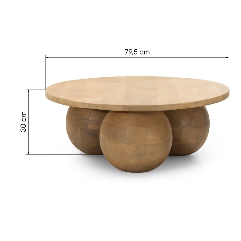 Măsuță de cafea Agostino, 80 cm, rotundă, lemn de mango, forme rotunjite