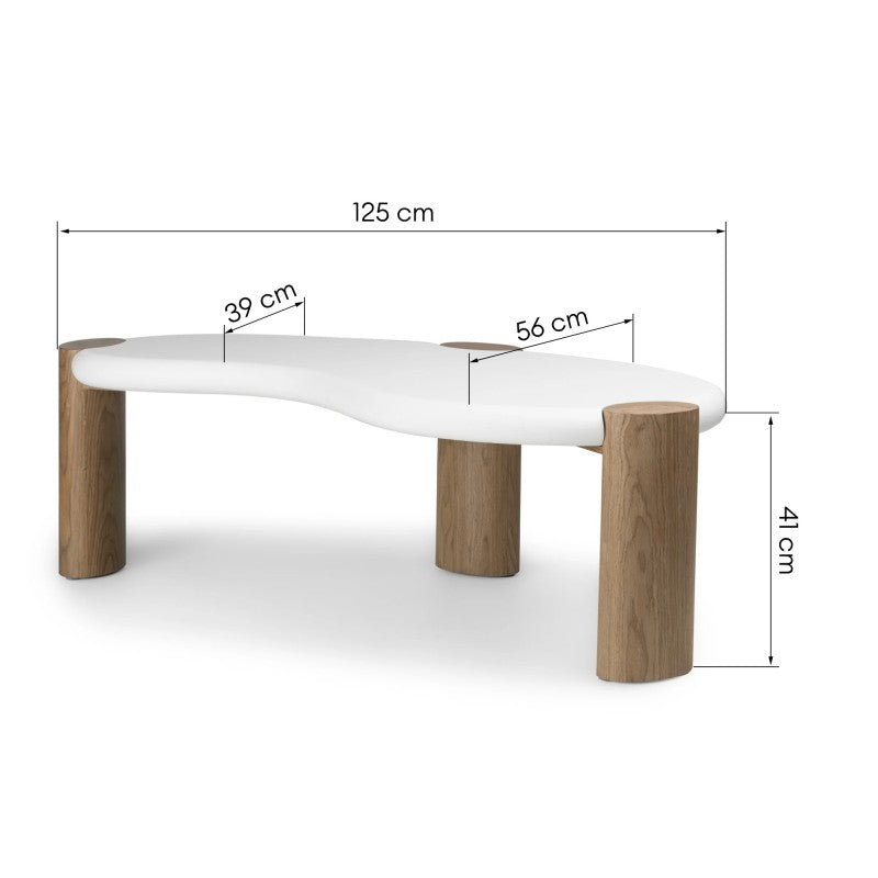 Măsuță de cafea Floe, 125 cm, albă/nuc