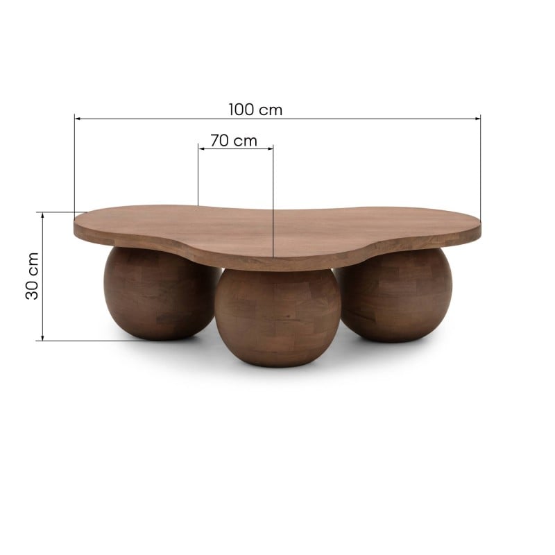 Măsuță de cafea Gobi, lemn de mango, nuc, forme rotunjite