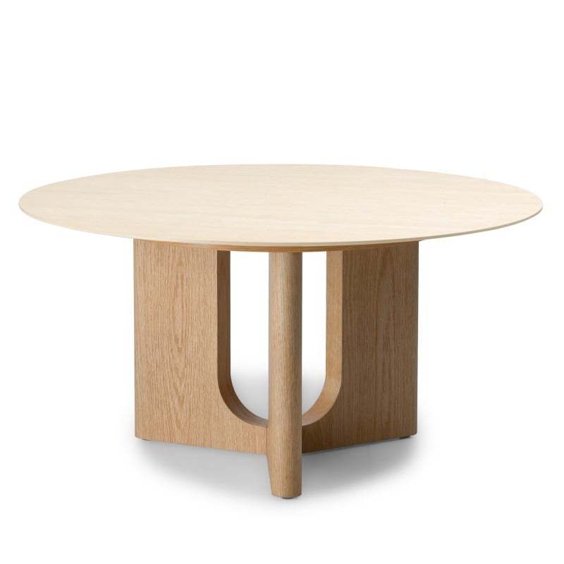 Măsuță de cafea Klimt, 90 cm, rotundă, travertin/stejar