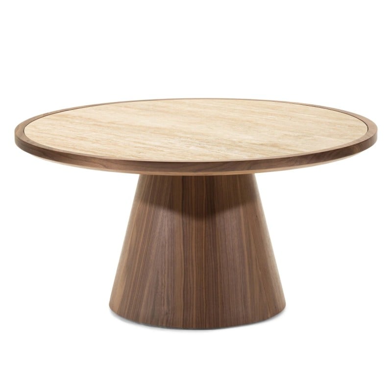 Măsuță de cafea Kyoto, 80 cm, rotundă, travertin/nuc