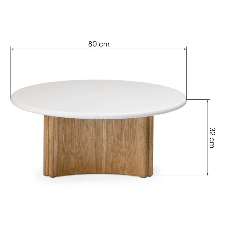 Măsuță de cafea Marlo, 80 cm, alb-crem/stejar, microciment