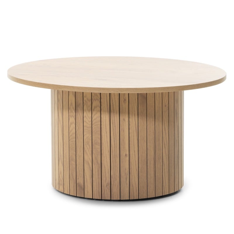 Măsuță de cafea Remigio, 80 cm, rotundă cu lamele, stejar
