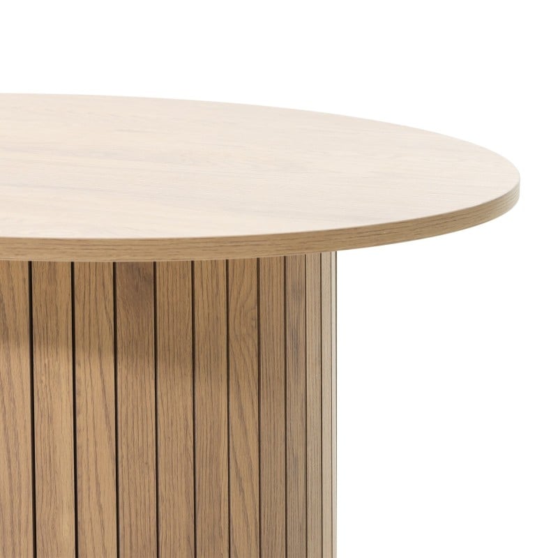 Măsuță de cafea Remigio, 80 cm, rotundă cu lamele, stejar