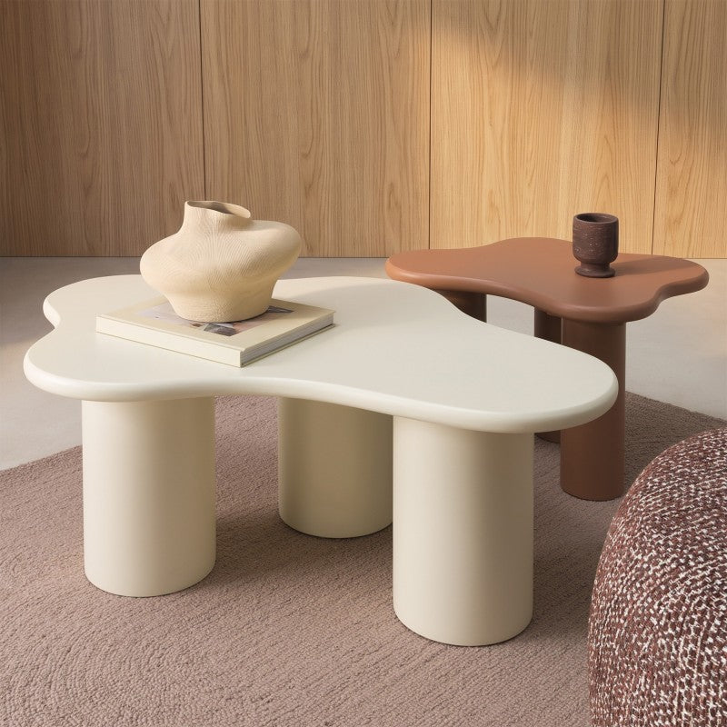 Măsuță de cafea Vanity, 100 cm, forme rotunjite, alb lăptos