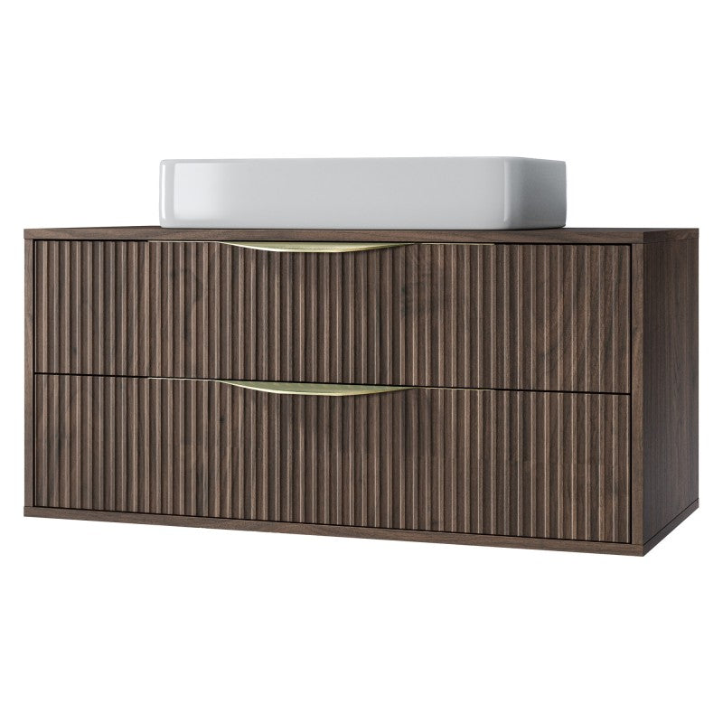 Dulap pentru lavoar pe blat Avila 2.0, 100 cm, canelat, mânere aurii, nuc Villa
