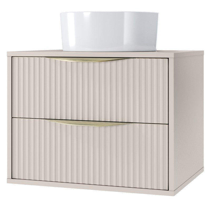 Dulap pentru lavoar pe blat Avila 2.0, 60 cm, canelat, mânere aurii, cașmir