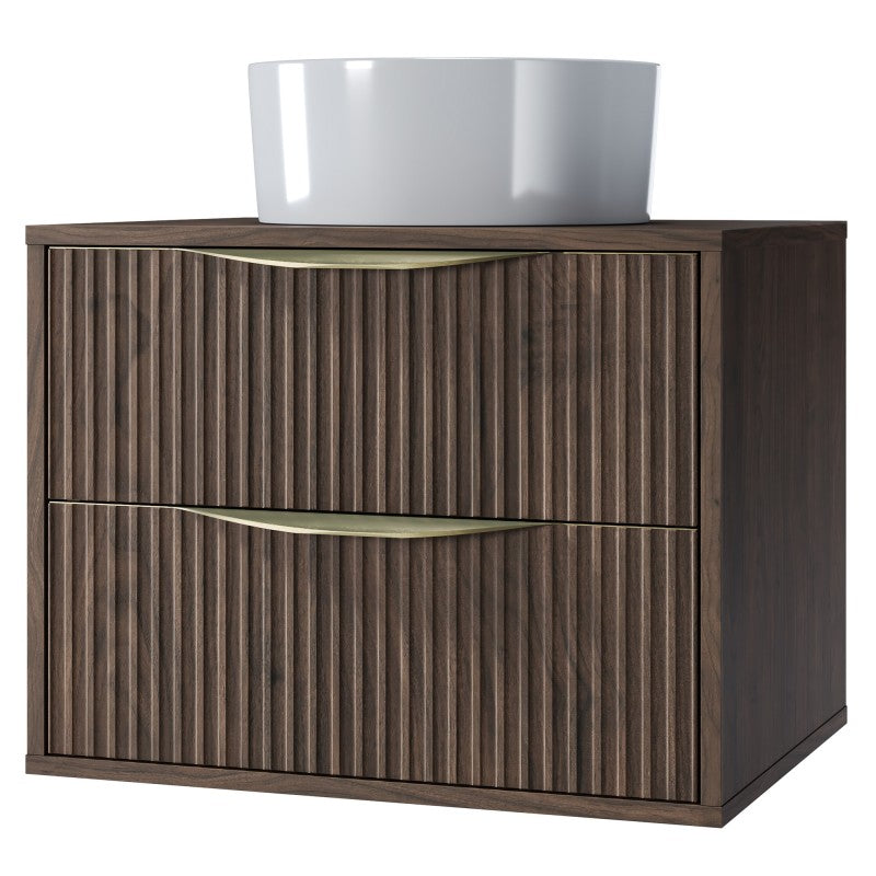 Dulap pentru lavoar pe blat Avila 2.0, 60 cm, canelat, mânere aurii, nuc Villa