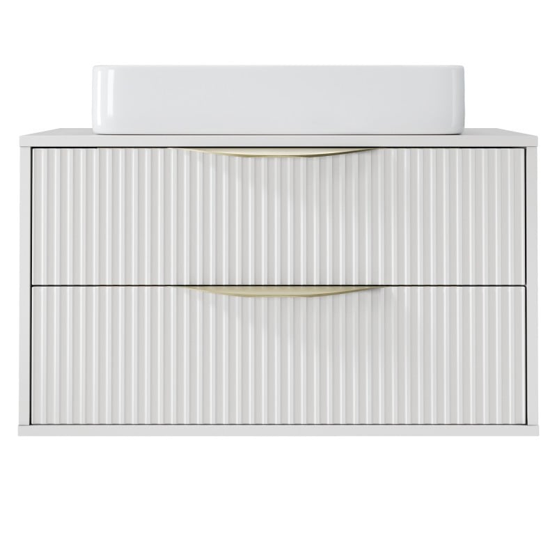 Dulap pentru lavoar pe blat Avila 2.0, 80 cm, canelat, mânere aurii, alb